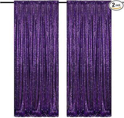 Purple Sequin Backdrop Curtains 4FTx8FT 2 Panels Purple Sequin Curtains for Parties Glitter Backdrop Photo Background for Wedding Baby Shower