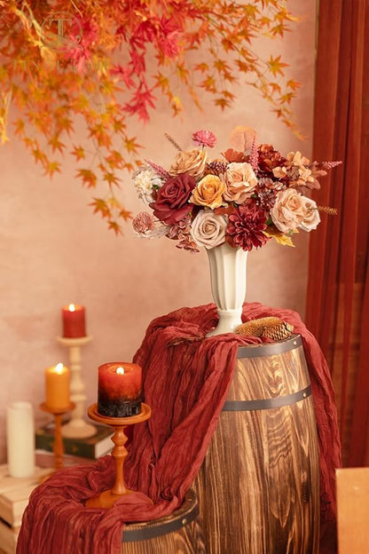 TINGE TIME Silk Fake Flowers Combo, Fake Foam Roses with Stems for DIY Wedding Bouquets Centerpieces Baby Shower Party Home Decorations(Terracotta)
