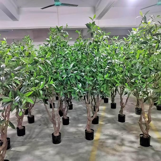 Olive Tree 7.5ft New Large Fruit, New Large Leaves - Artificial Tree, Fake Tree & Faux Tree with Sturdy Base for Indoor Outdoor Office Decor