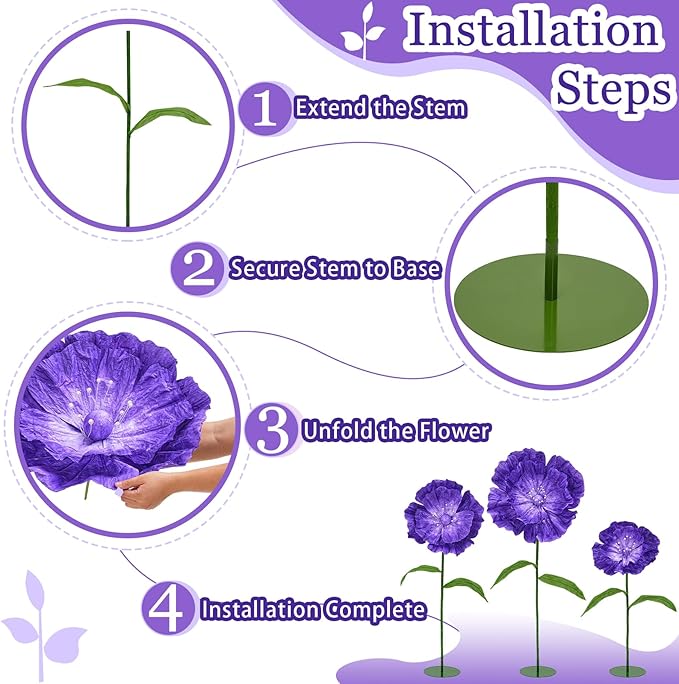 Purple Large Paper Flowers - Giant Paper Flowers 5.77FT Life Size Flowers Wedding Decorations for Birthday Party Outdoor Banquet Event Home Backdrop Decor