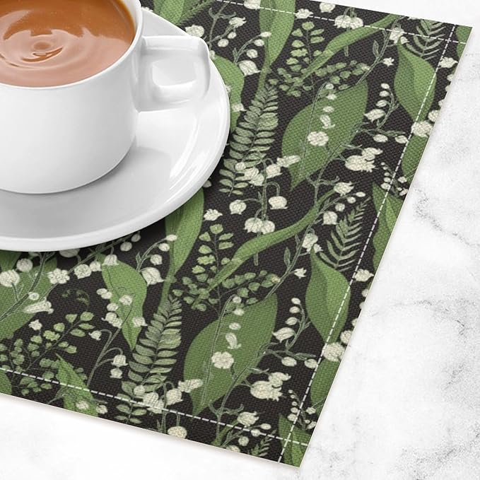 Vintage Botanical Placemats Set of 4, 17x12 Inch Retro Nature Plant Exotic Green Leaves Wildflower Table Mats for Home Party Kitchen Dining Decor