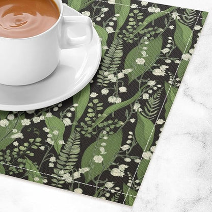Vintage Botanical Placemats Set of 4, 17x12 Inch Retro Nature Plant Exotic Green Leaves Wildflower Table Mats for Home Party Kitchen Dining Decor