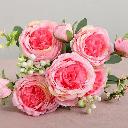 ASTRYAS Pink Artificial Flowers, 3Pcs Peonies Artificial Flowers Fake Peony Bouquet for Decoration Faxus Peony Flowers Arrangements Table Centerpieces Wedding Bouquets for Party Home Decoration Indoor