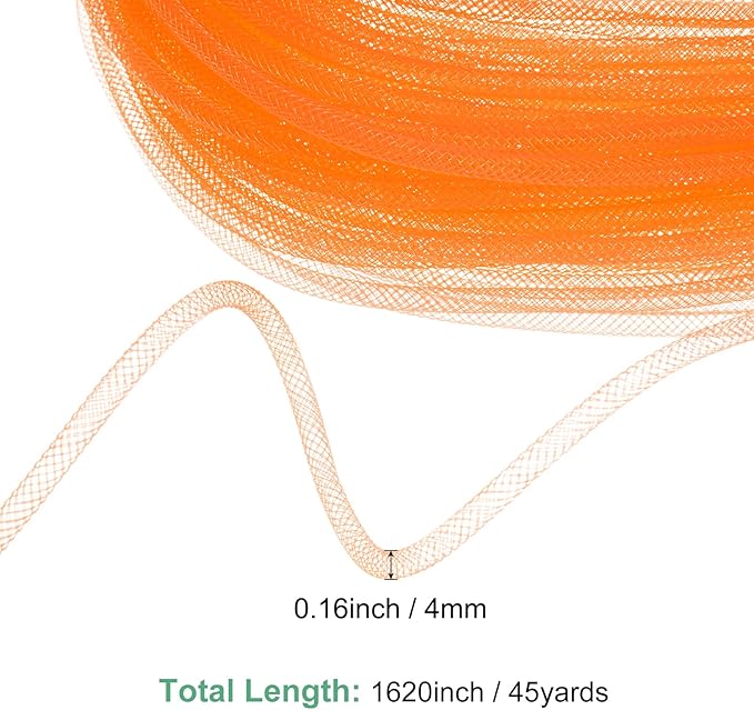 Mesh Tube Ribbon 45 Yards, 4mm Elastic Fabric Ribbons Mesh Tubing for Crafts/Gift Wrapping/Flower Bouquets/Wedding/Birthday/Holiday/Wreaths Christmas/Decoration[Orange]