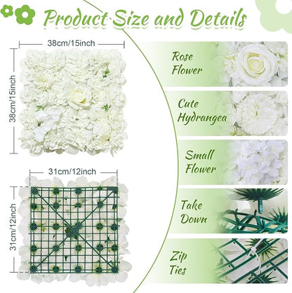 White Artificial Flower Wall Backdrop Panels 5ftx3.74ft White Fake Rose Wedding Backdrop 3D Floral Wall for Party Baby Shower Bridal Wedding Background Decor