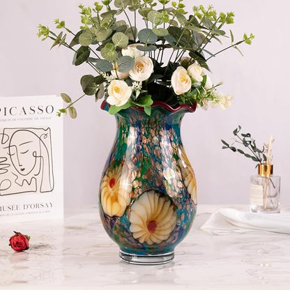 KAMMAK Colored Glass Vase, Beautiful Hand Blown Decorative Vase, Modern Art Vase for Flower Mantle Dining Table Centerpiece, Entryway Living Room Wedding Decoration, ZSLX002