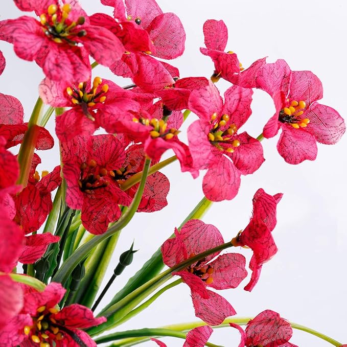 12 Bundles Artificial Flowers Outdoor UV Resistant Fake Flowers No Fade Faux Plastic Plants Garden Porch Window Box Decorating(Rose red)