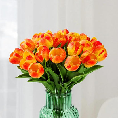 LED Lighted Artificial Tulip Lamp, Real Touch Tulip Flowers, 15 Inch Faux Tulip Bouquet with Battery Operated Lights for Gifts, Home Kitchedn Wedding Decor (Orange)