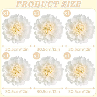 6PCS White Paper Flowers Decorations for Wall Giant Tissue Paper Flowers 12‘’ White Giant Crepe Artificial Flowers Large Flowers for Wedding Birthday Baby Shower Party Home Decor Supplies