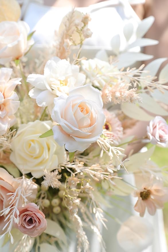 Artificial Flowers Nude Color Box Set for DIY Bridal Bouquets Wedding Shower Decorations Fake Floral Arrangements for Party Table Centerpieces Home Decor Indoor Outdoor