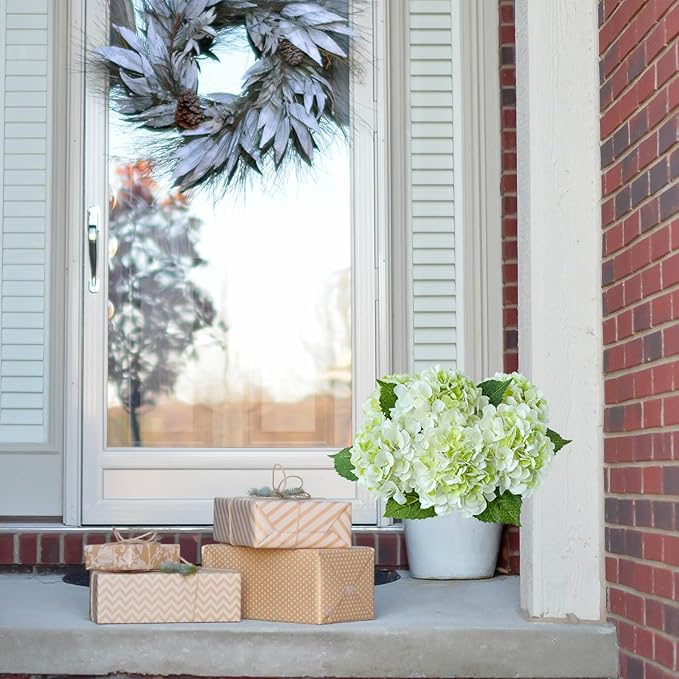 4 Pcs White/Green Real Touch Hydrangeas Artificial Hydrangeas Flowers Faux Latex Hydrangea for Kitchen Living Room Porch Fall Home Decor Baby Shower Party Wedding Xmas Table Centerpiece
