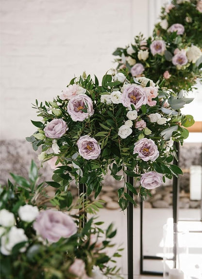 16pcs Peonies Artificial Flowers Head Light Purple Austin Roses Vintage Burnt Flowers Silk Rose Head with Stems for DIY Flower Wedding Bouquets Centerpieces Home Decoration (Light Purple)