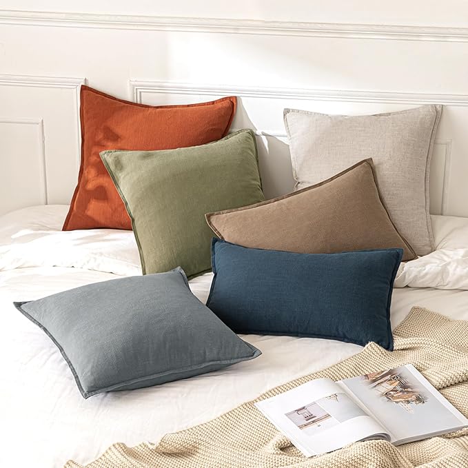 MIULEE Decorative Linen Euro Sham Pillow Covers 24x24 Burnt Orange Boho Farmhouse Neutral Couch Throw Pillows for Bed Pack of 2 Accent Modern Pillowcase Summer Sofa Livingroom Home Decor