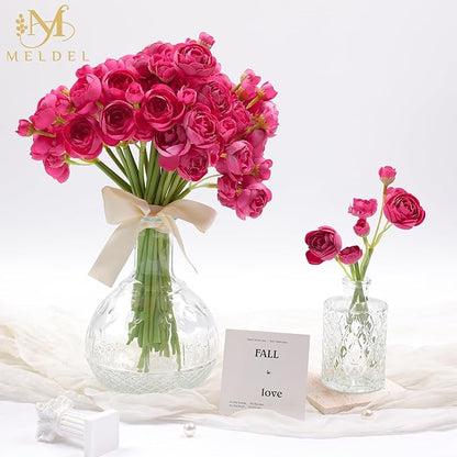 Meldel 32Pcs Ranunculus Artificial Flower Rose with Stems, Faux Rose Red Ranunculus for DIY Bouquet, Bulk Fake Peony Wedding Filler Flowers for Centerpieces Arrangements Bridal Shower Decoration