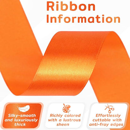 60 Yards Orange Satin Ribbon 1-1/2 Inch, Solid Polyester Fabric Ribbon for Gift Wrapping, Crafts, Flower Bouquet, Wedding, Baby Shower, Festival, Christmas, Halloween