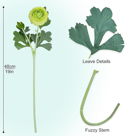 Artificial Ranunculus Flowers with Real Touch Stem, Silk Ranunculus Flowers (Green, 10pcs)