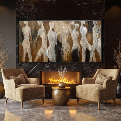 Black Line Wall Decor Brown Canvas Wall Art Figure Wall Decorations 29"x58" Large Pictures for Living Room Artwork for Office