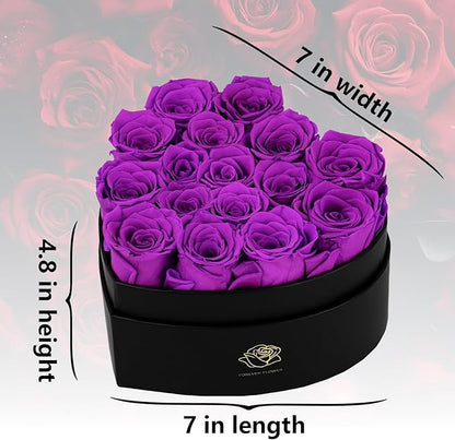 16-Piece Forever Flowers Heart-Shaped Box – Real Immortal Preserved Roses Lasting a Year, Perfect for Birthday, Girlfriend, Mother, or Wife, Valentine Day Gift for Her - Violet