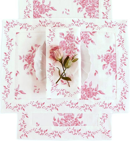 Solino Home Pink Floral Print Table Runner 72 Inches Long - 100% Pure Linen Table Runner 14 x 72 Inch - Handcrafted and Machine Washable - Jolie Fleur Print