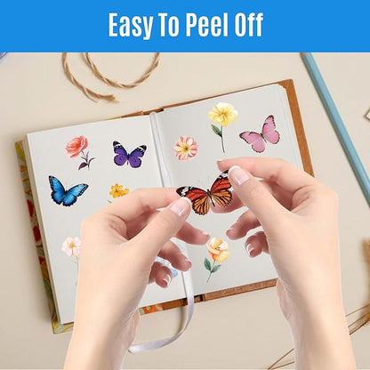 600Pcs Natural Flower +Butterfly Stickers,Self-Adhesive PVC Vintage Butterfly Stickers for Scrapbook,Laptop,Journal,DIY Project