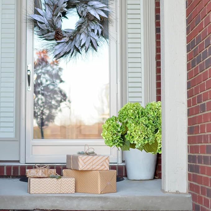 4 Pcs Real Touch Green Hydrangeas Artificial Flowers 20'' Long Stem Faux Hydrangeas for Outdoor Party Wedding Home Decor Kitchen Table Centerpiece