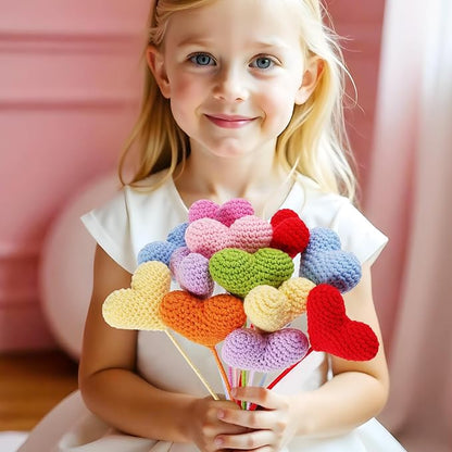 YoungJoy 12 Pcs Crochet Rose Handmade Knitted Flowers Tulip Sunflower Daisy Heart Artificial Knitted Floral Mother Day Graduation Home Decor(Colorful Heart)