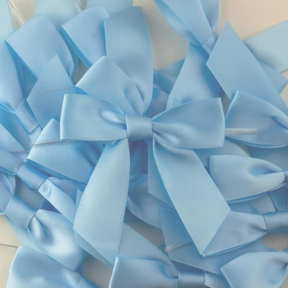 7Rainbows 30pcs Boutique 2.5" Light Blue Satin Ribbon Twist Tie Bows for Tying Up Packages Gift Wrapping