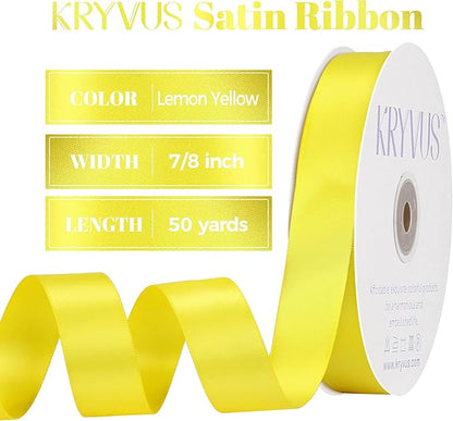 Lemon Yellow Satin Ribbon, Double Faced 7/8 Inch X 50 Yards Lemon Yellow Ribbon, Premium Satin Ribbon for Gift Wrapping, Crafts, Hair Bow Making, Sewing, Flower Bouquet, Wedding Party Decor