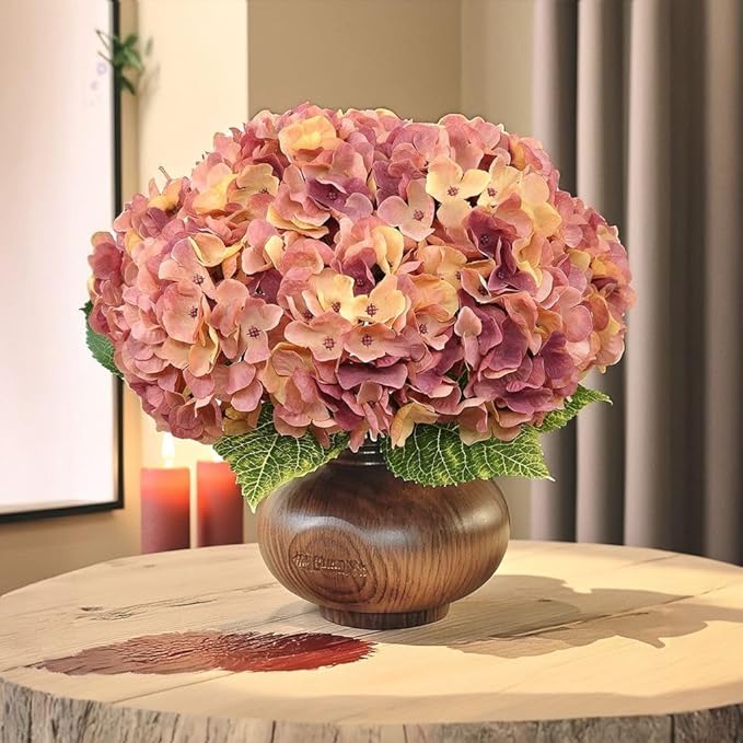 2Bouquets Artificial Fake Flowers Plants Silk Hydrangea Arrangements Wedding Bouquets Decorations Plastic Floral Home Kitchen Garden Party Festival Bar DIY(Champagne-Dusty Pink)