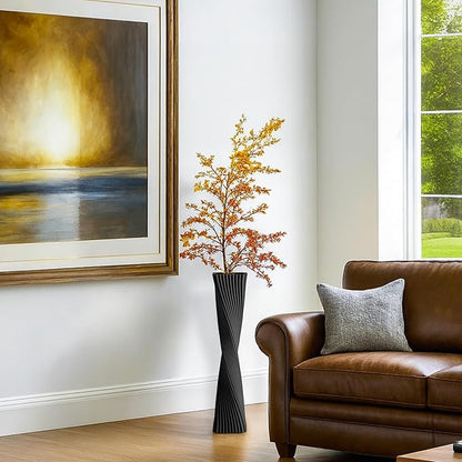 23.6" (60cm) Tall Black Floor Vase for Pampas Grass, Floor Vases for Modern Geometry Decor - Minimalist Skinny Unique Shape Flower Vase for Farmhouse Entryway, Fireplace,Shelf