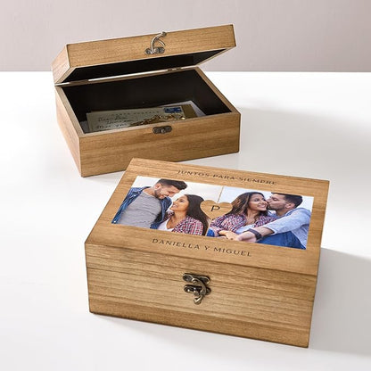 Let's Make Memories Personalized Wooden Keepsake Box With Hinged Lid - Wood Memento Box - Decorative Storage - Home Decor - For Couples, Wedding, Newlyweds - Upload Your Photo - Home Is With You