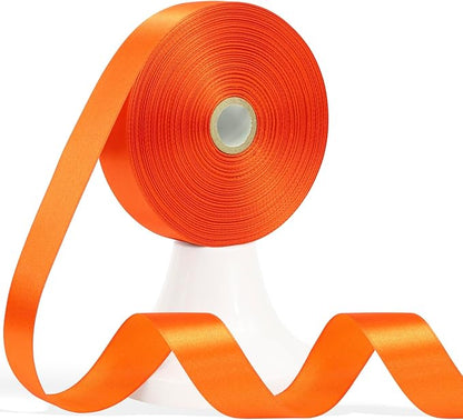 60 Yards Orange Satin Ribbon 7/8 Inch, Solid Polyester Fabric Ribbon for Gift Wrapping, Crafts, Flower Bouquet, Wedding, Baby Shower, Festival, Christmas, Halloween