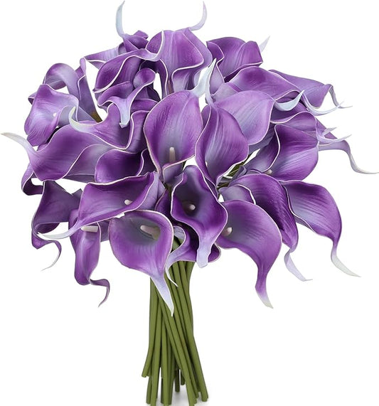 24 Pcs Purple Artificial Calla Lily Flowers Fake Purple Silk Flowers Real Touch for Wedding Bouquet Office Home Kitchen Decor