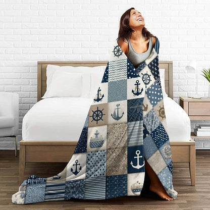 Nautical Blanket Ocean Sea Throw Blanket Sailboat Anchor Soft Cozy Fleece Fuzzy Stuffed Plush Flannel Gifts for Girls Women Boys Kids Adults 60"X80"