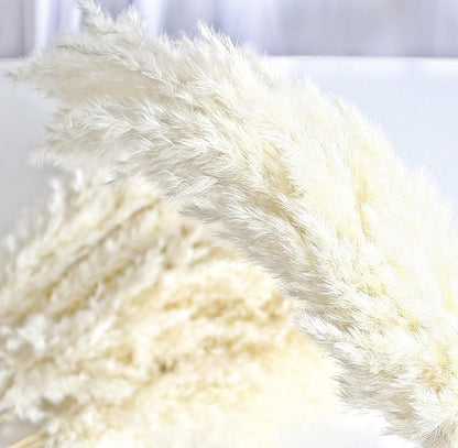 35-inch Tall White Pampas Grass Bouquet Decor - Boho Flowers and Feathers for Centerpieces, Perfect for Tall Floor Vase Fillers, Home Decor, Living Room, and Wedding Decor (20 Pcs)