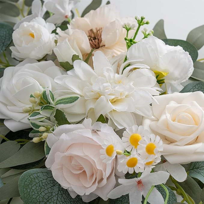 Artificial Arch Flowers Swag Set of 2 for Wedding Welcome Sign Floral Decoration and Reception Backdrop Decoration(Champagne White)