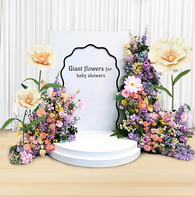 Giant Fake Flowers 5.77FT Champagne Large Paper Flowers 3D Artificial Floral Wedding Decorations for Birthday Party Outdoor Banquet Event Home Backdrop Decor