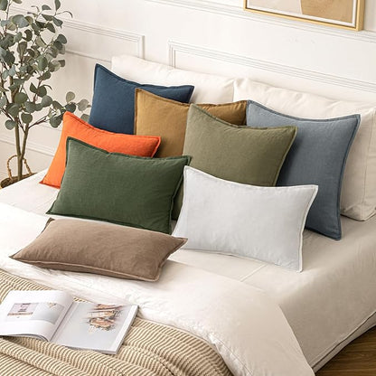 MIULEE Decorative Linen Pillow Covers 18x18 Inch Orange Boho Farmhouse Neutral Couch Throw Pillows for Bed Pack of 2 Accent Modern Pillowcase Summer Sofa Livingroom Home Decor