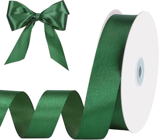 Dark Green Ribbon 1 Inch Christmas Ribbon Emerald Green Satin Ribbons 50 Yards for Gift Wrapping Bows Crafts Wreath Christmas Tree Xmas Decorations