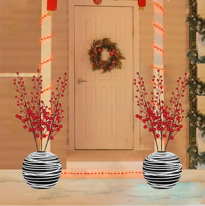 6 Picks Red Berry Twig Long Stems: Decorative Picks for Vases, Floral Arrangements, and Holiday Crafting (Red)