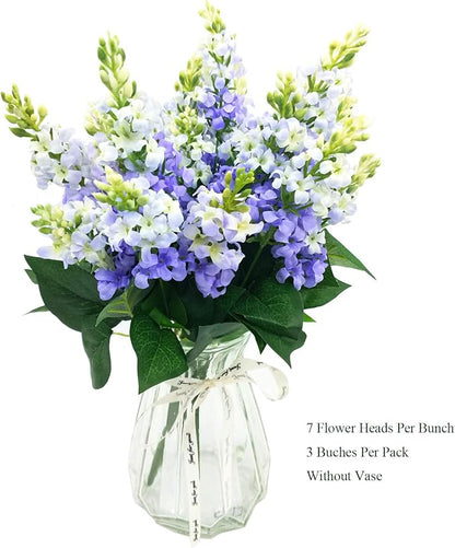 Artificial Fake Flowers Silk Plastic Plant Arrangement for Home Indoor Outdoor Garden Wedding Table Vase Decorations Faux Snapdragon Flower,3 Bouquets (Lilac)