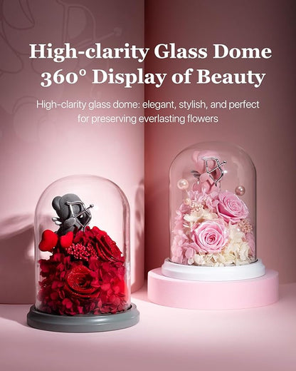 JoyFlower Preserved Flowers with Teddy Bear, Unique Pearl Roses Birthday Gifts for Women, Eternal Flower Rose Bear with Gift Box for Mom Girlfriend Wife on Valentine's, Mother's Day, Anniversary(Pink)