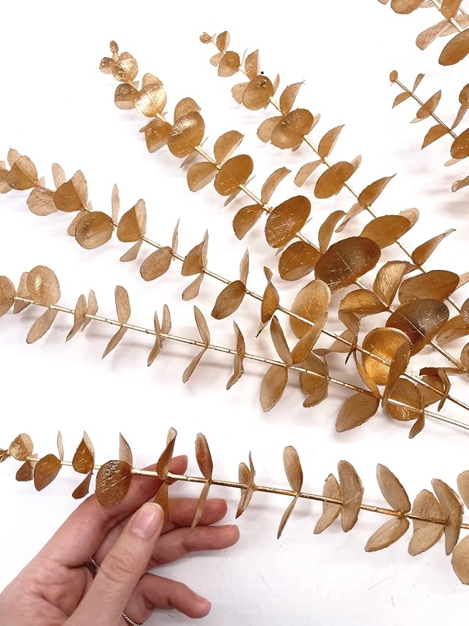 PASYOU Artificial Plants for Christmas Decor, Fake Gold Eucalyptus Plastic Grass Shrubs Leaves Indoor Outdoor Home Garden Party Hotel Wedding Event Faux DIY Decoration - 30 Inch Golden 2 Pack