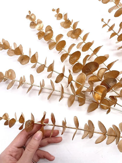 PASYOU Artificial Plants for Christmas Decor, Fake Gold Eucalyptus Plastic Grass Shrubs Leaves Indoor Outdoor Home Garden Party Hotel Wedding Event Faux DIY Decoration - 30 Inch Golden 2 Pack
