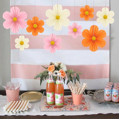 Pink and Orange Party Decorations Paper Flowers Decorations for Wall Classroom Paper Fans Floral Backdrop Flower Wall Decor Pack of 9 Pink Orange