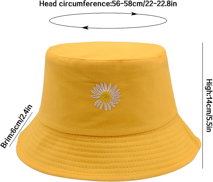Flower Reversible Bucket Hat Cotton Summer Travel Beach Sun Hats Emboridery for Women Men