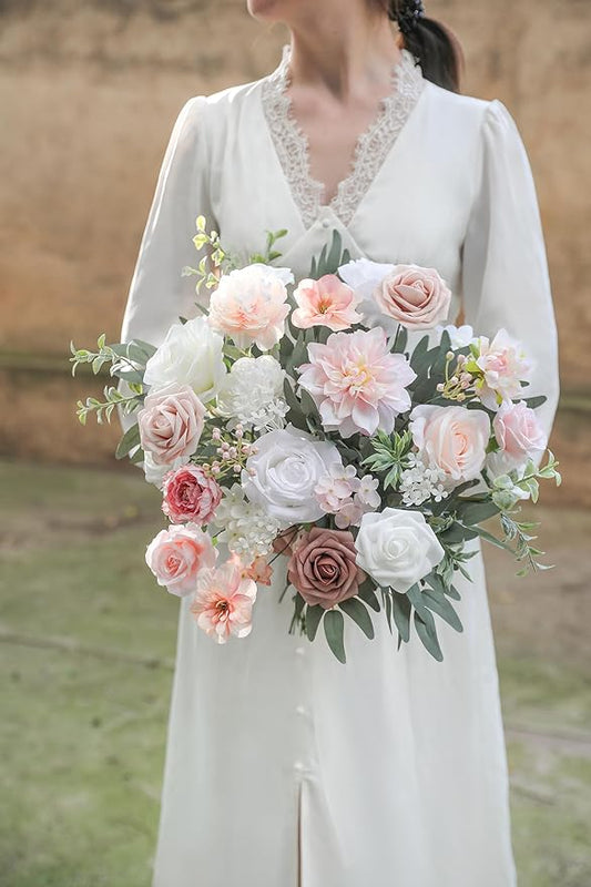 Artificial Flowers Roses Fake Flowers with Stems Pink Dahlia Artificial Flowers for DIY Bridal Bouquets Faux Flowers Centerpieces for Table Home Decor
