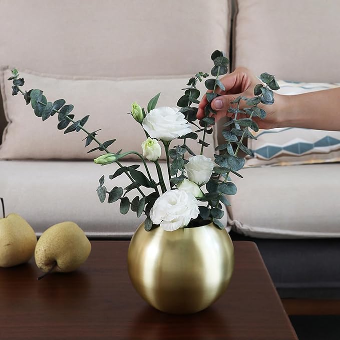 Gold Flower Vase Small Decorative Metal Vases for Table Centerpieces, MIATTCLD Round Gold Plant Pot Home Decor Ideal for Weddings, Parties, Anniversary, Living Room, Restaurants (Pink)