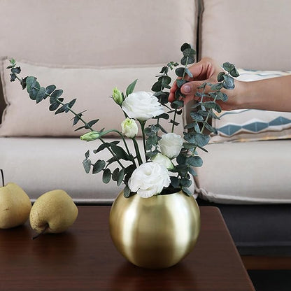 Gold Flower Vase Small Decorative Metal Vases for Table Centerpieces, MIATTCLD Round Gold Plant Pot Home Decor Ideal for Weddings, Parties, Anniversary, Living Room, Restaurants