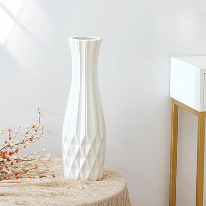 Ceramic Floor Large Vase 17.7 Inches Tall,White Modern Flower Tall Vases for Office, Home,Farmhouse,Living Room Décor,Simple Origami Design Fall Decorative Porcelain Flower Arrangement Vase Ideal Gift